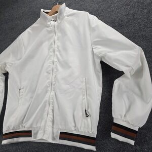Mens White Bomber Jacket‎ Zip Up Ribbed Cuffs Collar Stripes Size XL